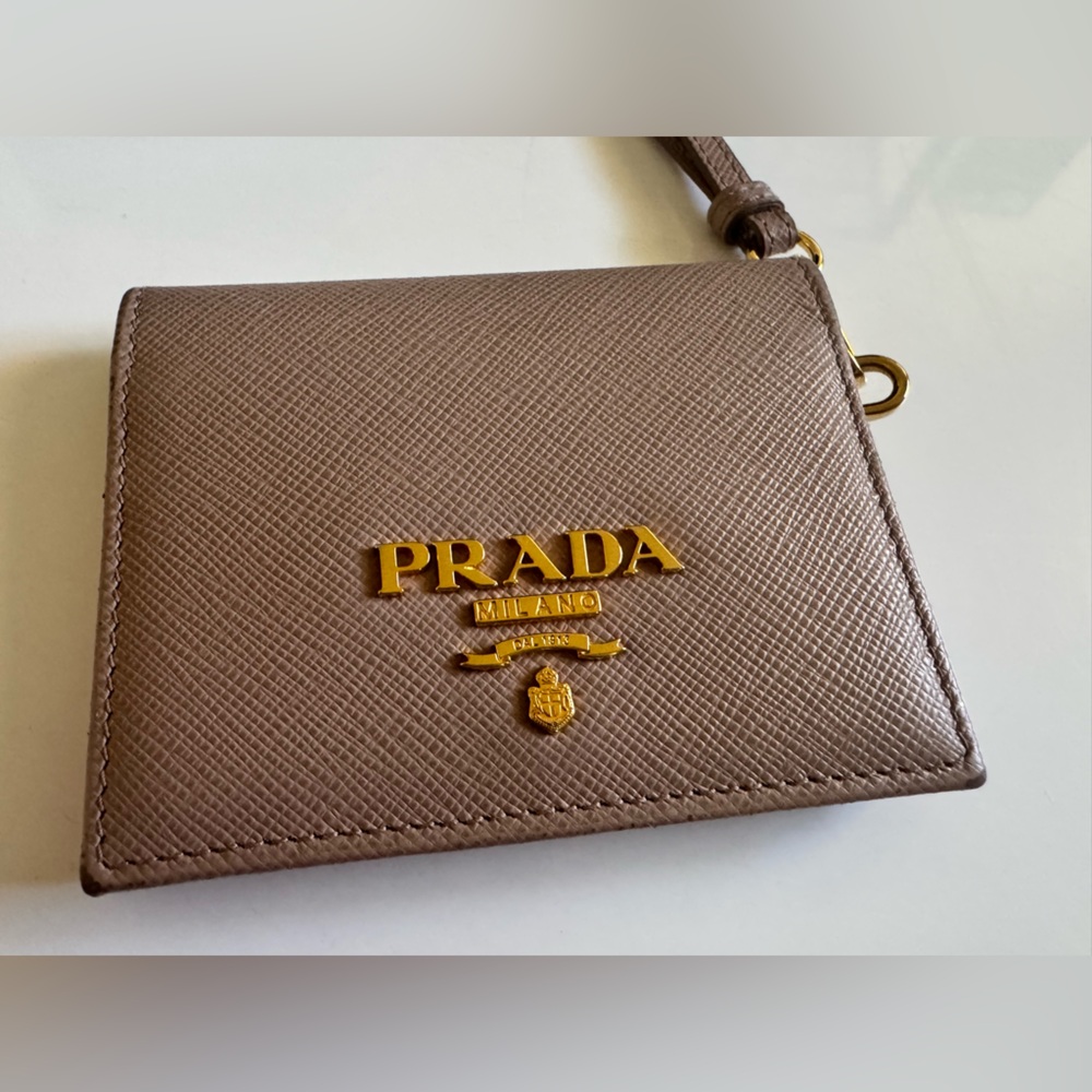 PRADA Nude Saffiano Card Case with strap!